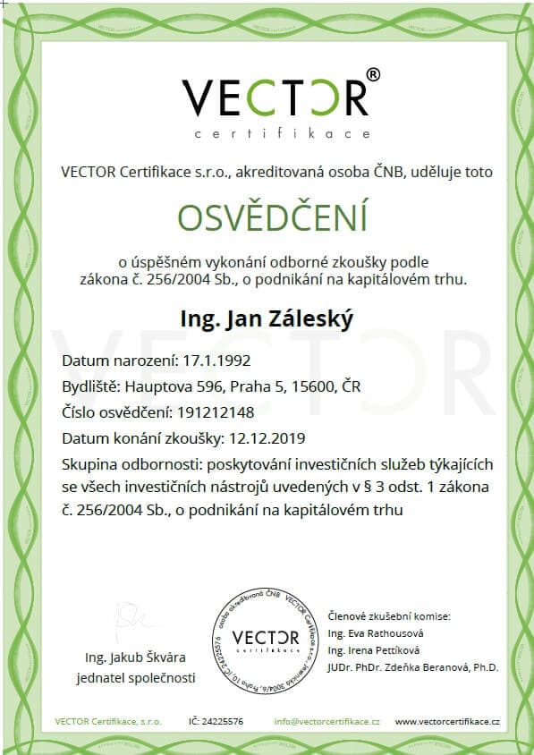Certifikace: Investiční nástroje
